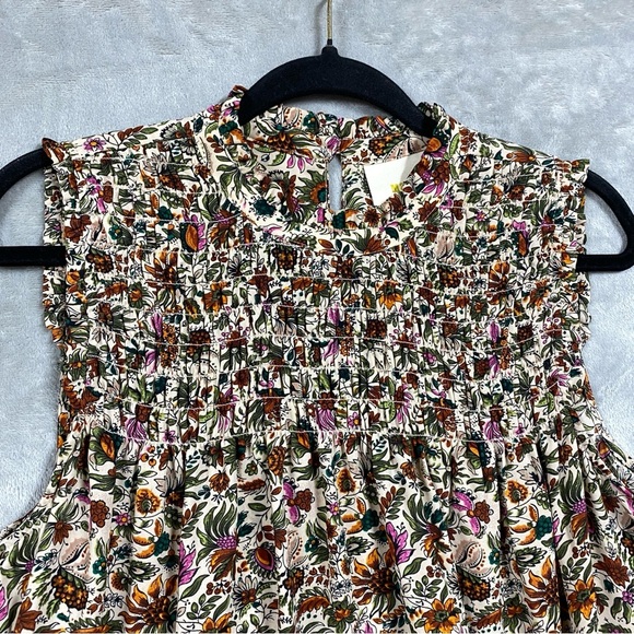 Maeve Smocked High Neck Ruffle Floral Print Blouse Size 10 - Picture 2 of 9